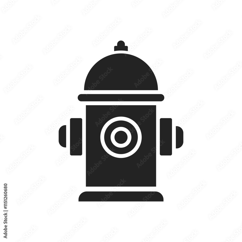 Isolated flat icon of fire hydrant, black, simple design, for firefighting, emergency, safety, and rescue Isolated flat icon of fire hydrant, black, simple design, for firefighting, emergency, safety, and rescue