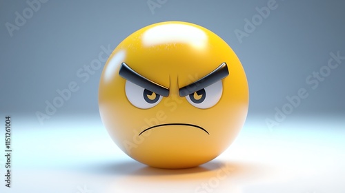 Angry Emoticon 3D Render Frustration Annoyance Glower Digital Emotion Yellow Face Expression Icon