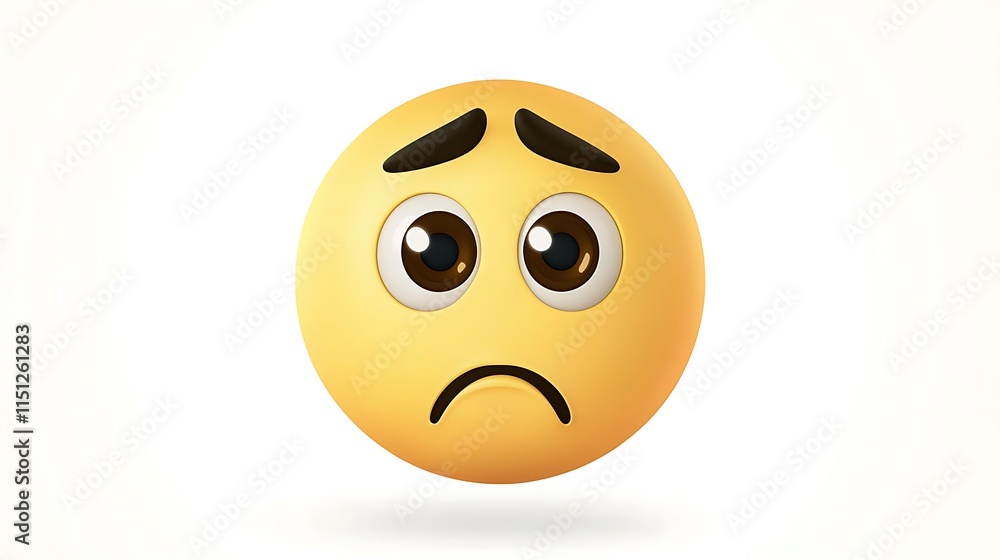 Fototapeta premium Sad 3D Emoji Disappointed Face Unhappy Expression Yellow Emoticon Digital Illustration Feeling Down