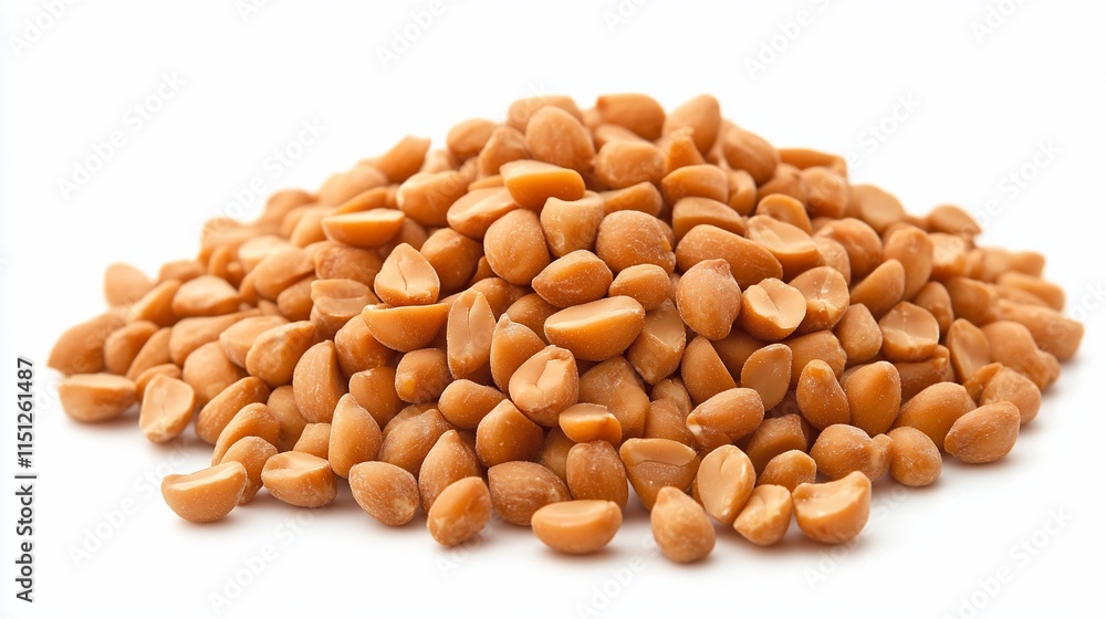 Pile of caramel-coated peanuts on a white background. Pile of caramel-coated peanuts on a white background.