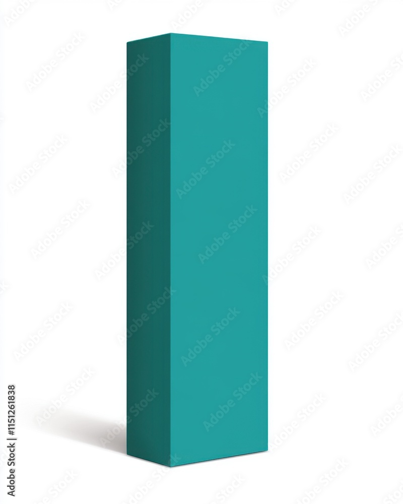 A vibrant teal rectangular block stands upright against a white background, casting a soft shadow. A vibrant teal rectangular block stands upright against a white background, casting a soft shadow.