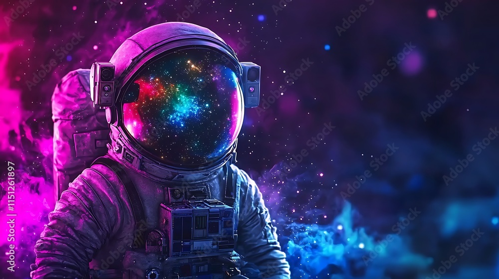 Fototapeta premium Astronaut Gazing at a Colorful Cosmic Nebula