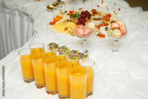 Buffet table on a white tablecloth
