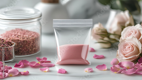 Clear Poly Bag with Rosehip Extract Powder, Rose Petals for Styling, Clean and Luxurious Look photo