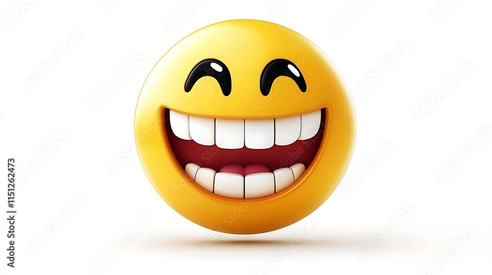 Fototapeta premium Joyful 3D Emoji Happy Smiley Face Big Grin Laughter Fun Positive Emotion Cheerful Expression