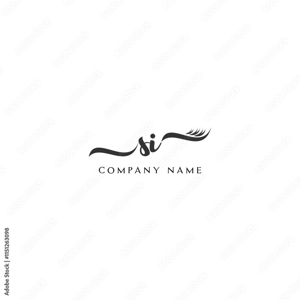Minimalist SI Logo Design with Abstract Feather Element Minimalist SI Logo Design with Abstract Feather Element