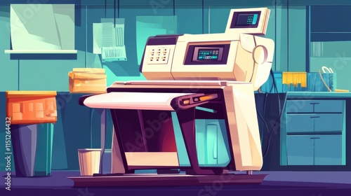 Wallpaper Mural A sleek, modern printer in a vibrant, contemporary office environment, showcasing blue and green hues. Torontodigital.ca