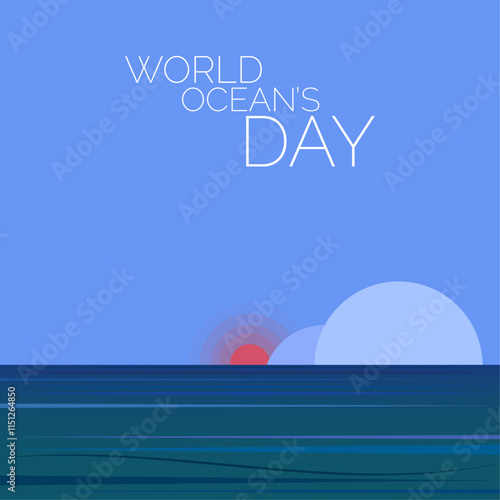 World oceans day ecology environment poster. Landscape vector illustration. Clean, save and fresh