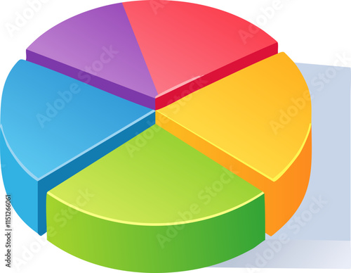 A beautifully designed, colorful pie chart featuring five distinct slices, each with its own vibrant color, representing different data segments