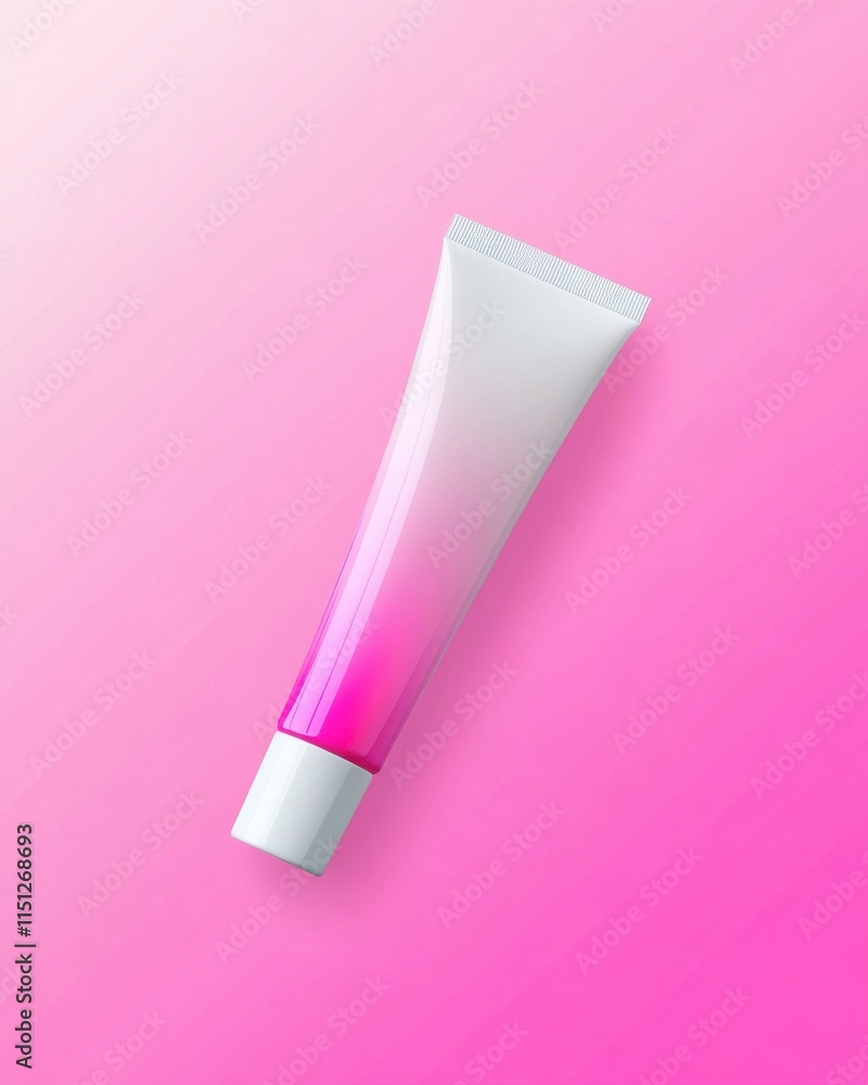 Elegant gradient tube with a sleek design against a pink background, perfect for cosmetic or skincare products. Elegant gradient tube with a sleek design against a pink background, perfect for cosmetic or skincare products.