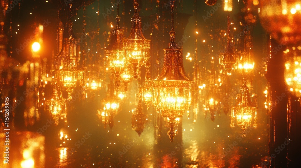 Fototapeta premium Golden Chandeliers Reflection in Water