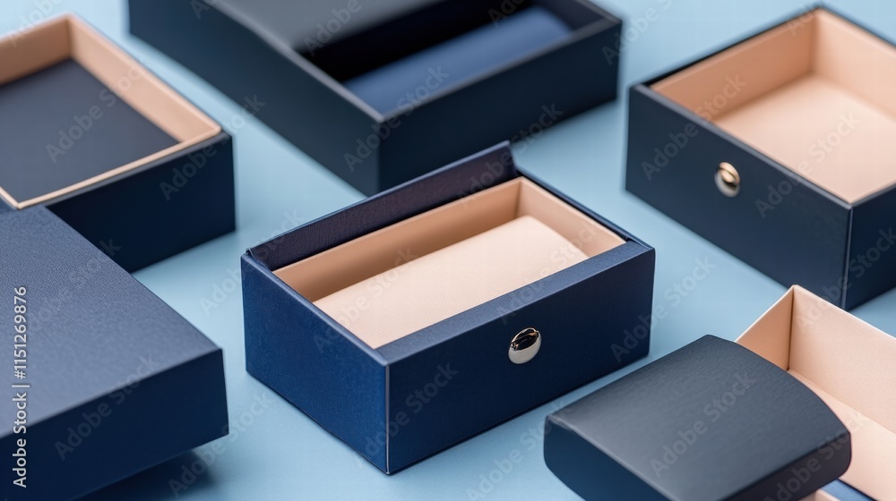 Obraz premium Elegant Dark Blue Gift Boxes with Beige Interior