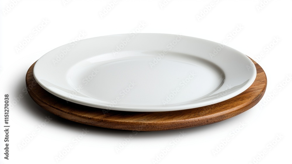 Petal plate Concept. Simple white plate on a wooden base. Petal plate Concept. Simple white plate on a wooden base.