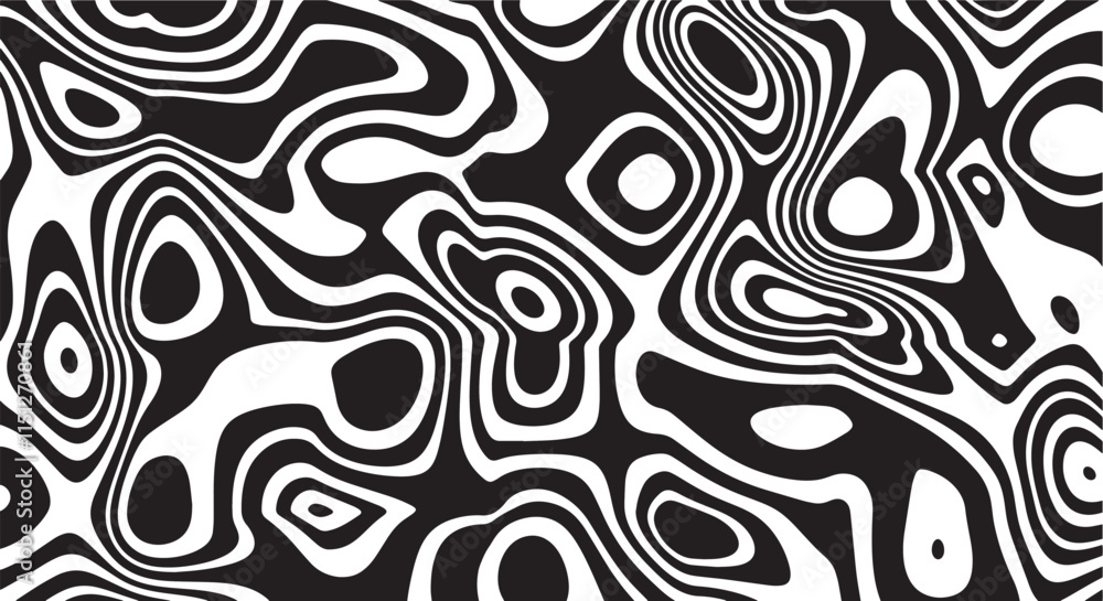 Obraz premium Trippy organic shape Waves Ripple Pattern black and white retro wave pattern reminding optical illusions