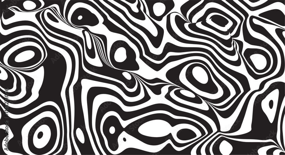 Fototapeta premium Trippy organic shape Waves Ripple Pattern black and white retro wave pattern reminding optical illusions