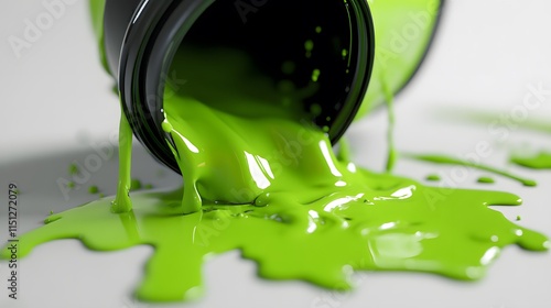 A toxic green slime dripping from a broken canister, oozing onto a white surface