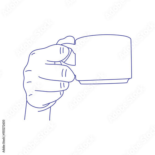 Hand holding a cup. Contour vector illustration. Index, middle, ring, little fingers and thumb photo