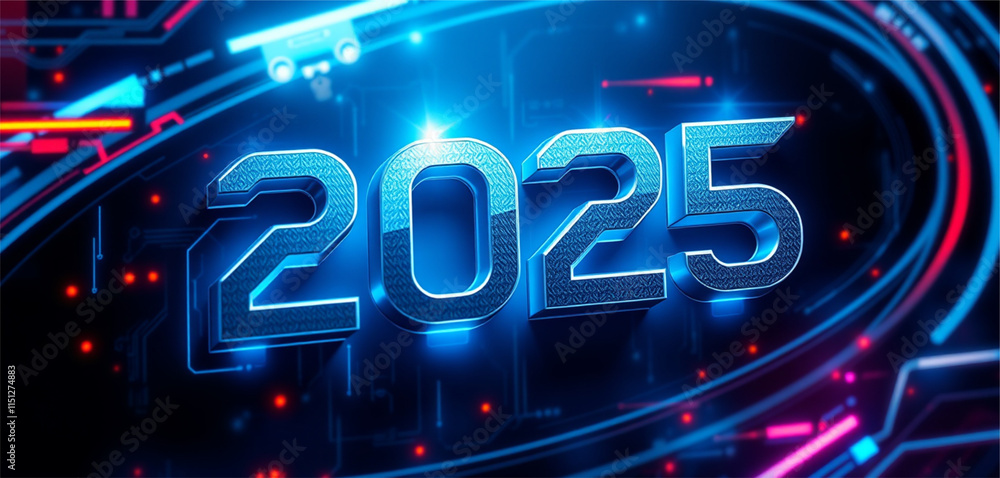 Naklejka premium Futuristic 2025 New Year's Digital Display