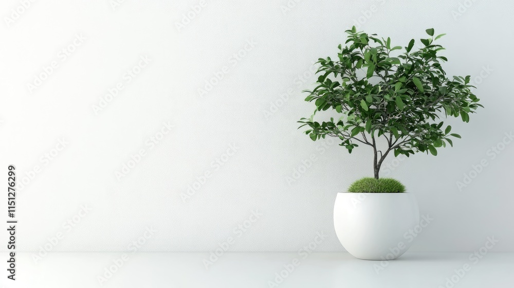 Lush Green Indoor Plant in Minimalist White Pot Against Wall Lush Green Indoor Plant in Minimalist White Pot Against Wall