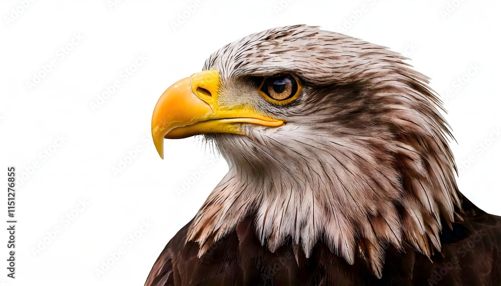 Fototapeta premium Eagle isolated on white background and showcasing intense gaze, sharp features and symbol of strength and precision