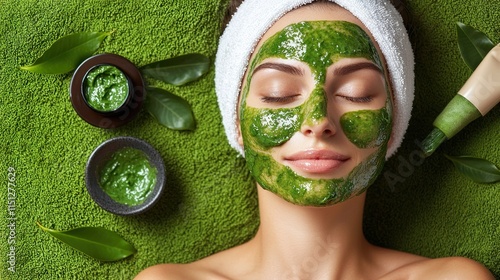 Person enjoying a skincare routine with facial treatments. photo