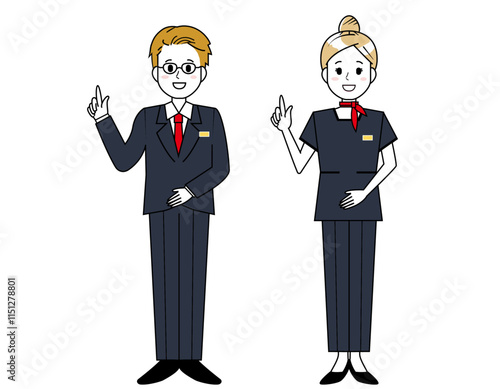 接客をする男性と女性の販売員のイラスト