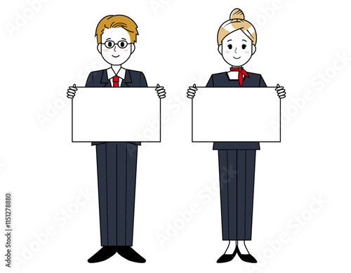 接客をする男性と女性の販売員のイラスト