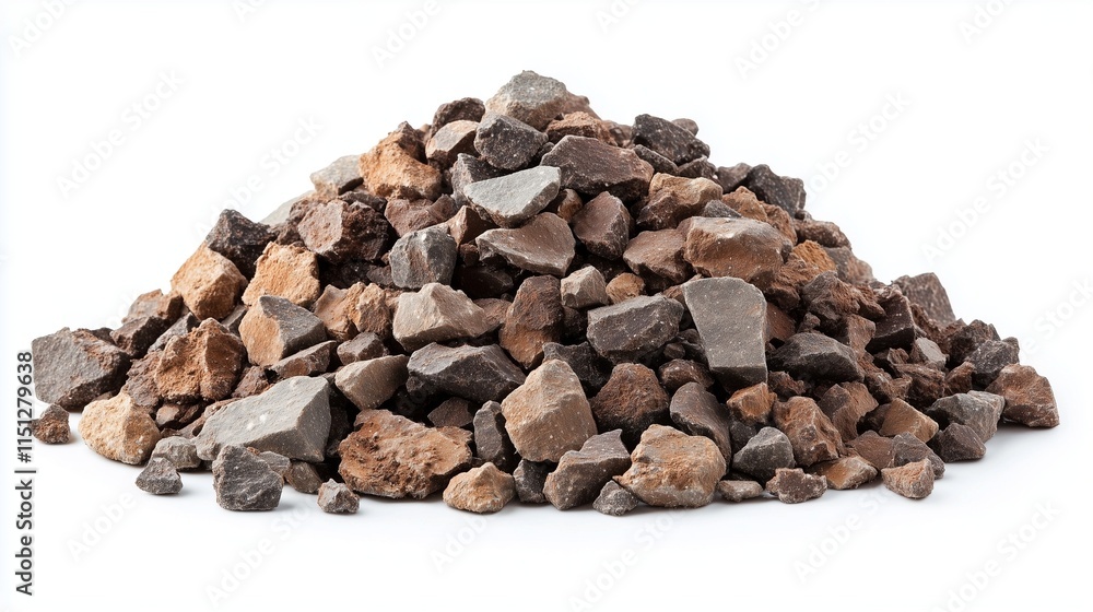 a pile of crushed stone for construction use, isolated white background. a pile of crushed stone for construction use, isolated white background.