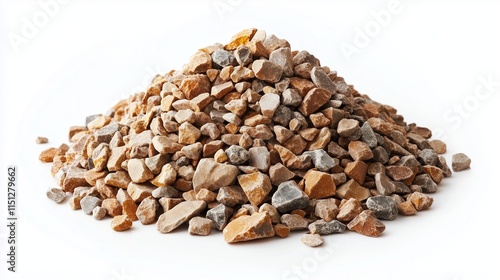 a pile of crushed stone for construction use, isolated white background. photo