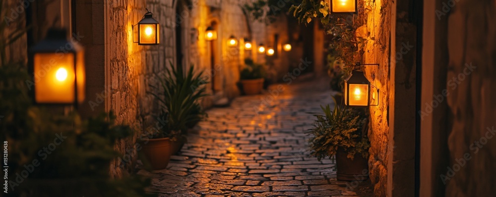 Fototapeta premium A charming Old Town lit by warm lanterns