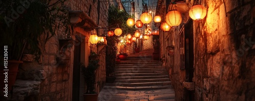 A charming Old Town lit by warm lanterns