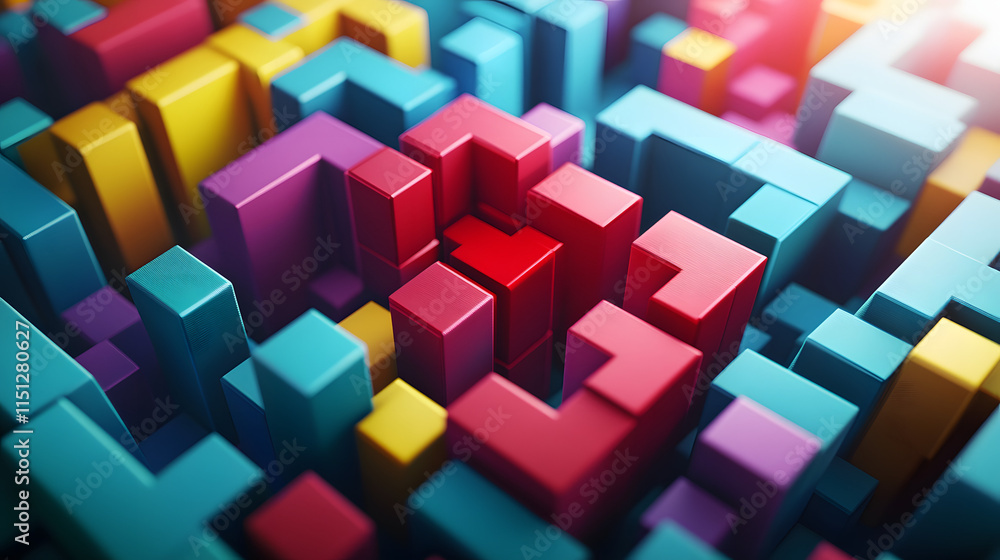 Colorful abstract geometric shapes arranged in an intriguing pattern in a 3D design Colorful abstract geometric shapes arranged in an intriguing pattern in a 3D design