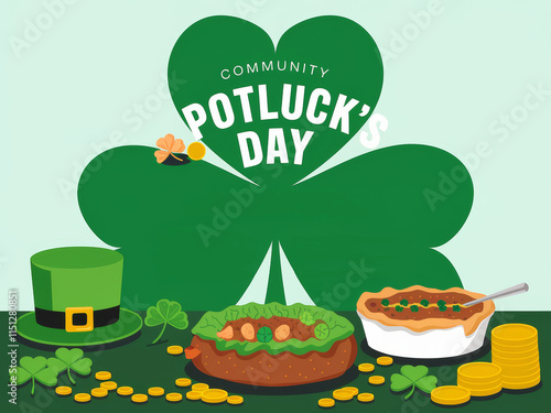 Community potluck's day celebration with shamrock and st. patrick's theme photo