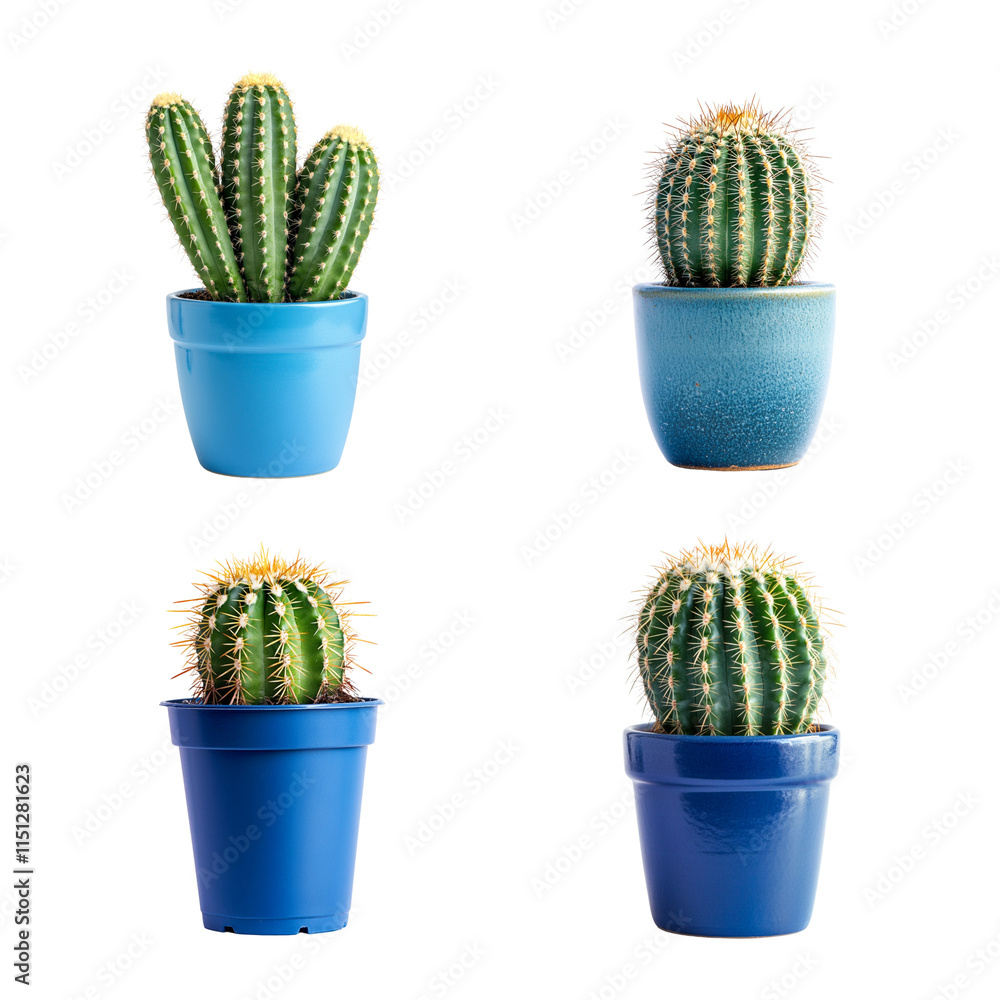 cactus in a blue pot white background cactus in a blue pot white background