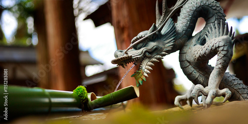 Photography tezumisha,hand-watering basin at the entrance of shinto shrine, in Japan