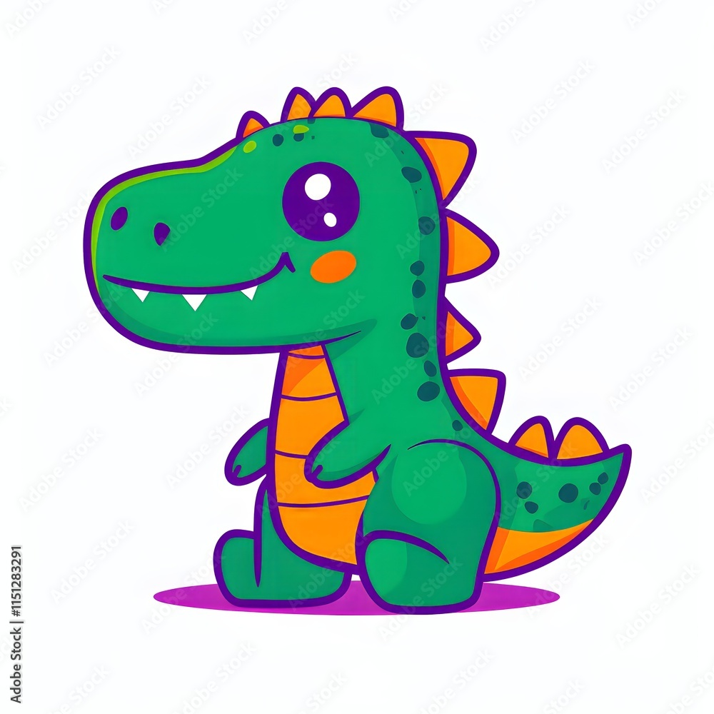 Naklejka premium A simple cartoon dino with a white background