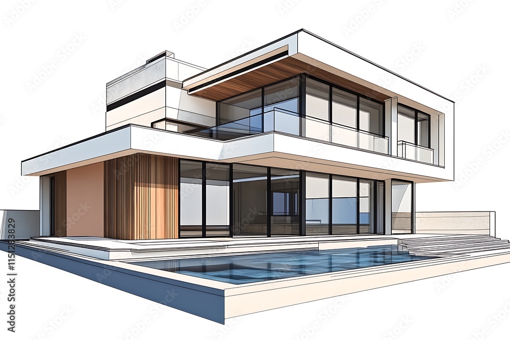Modern House Design with Pool. Contemporary Architecture.
