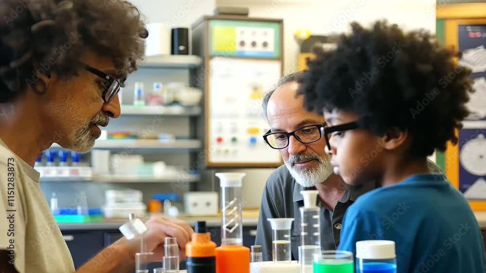 Science Tutor and Student Conducting a Hands On Experiment in Lab Science Tutor and Student Conducting a Hands On Experiment in Lab
