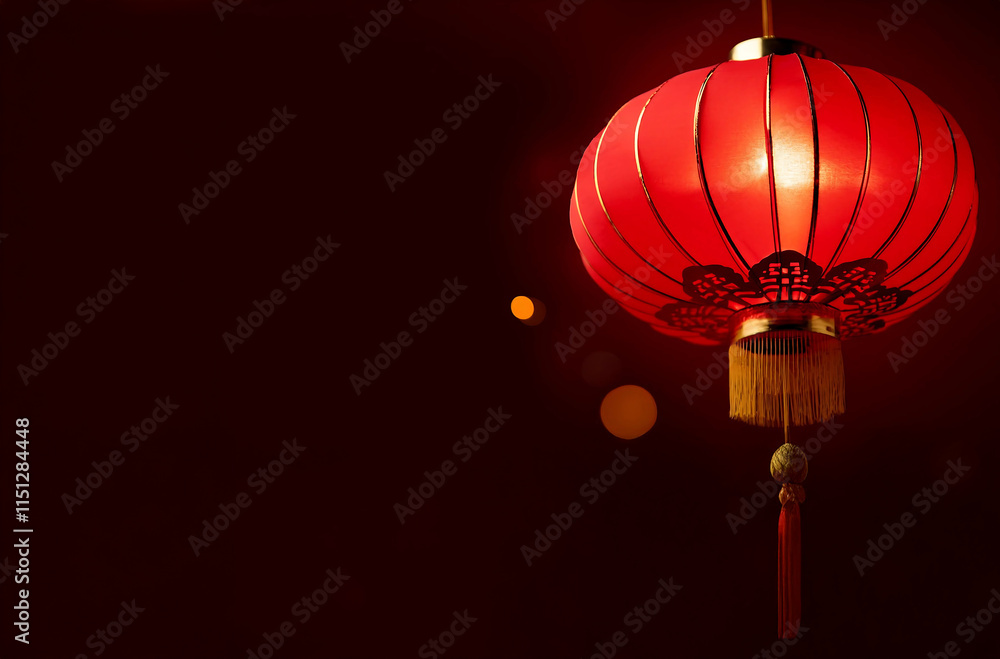 Obraz premium Chinese red lanterns on the night of the happy Chinese New Year decorate the streets.