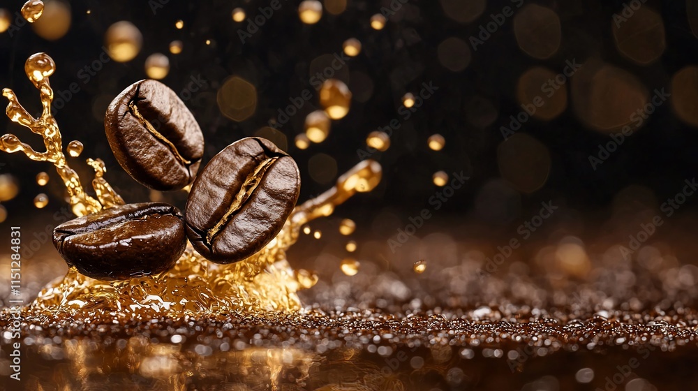 Coffee beans splash in liquid. Coffee beans splash in liquid.