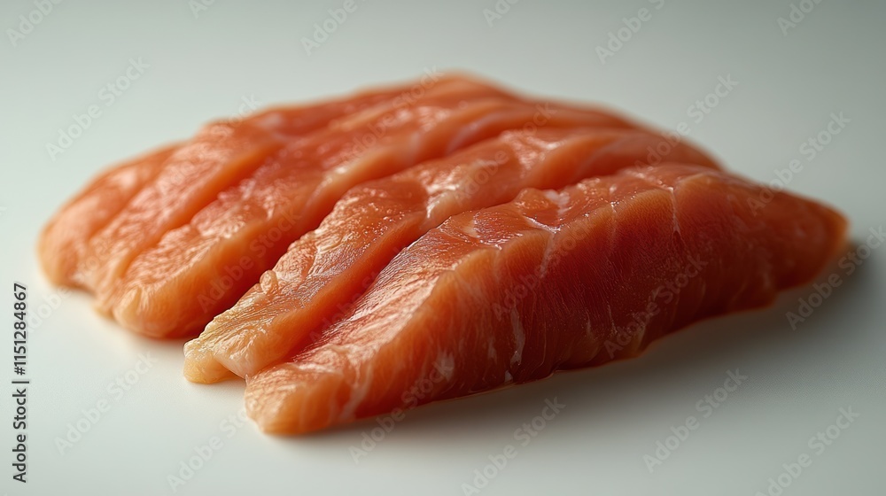 Close-up of four fresh salmon slices on a white background. Close-up of four fresh salmon slices on a white background.