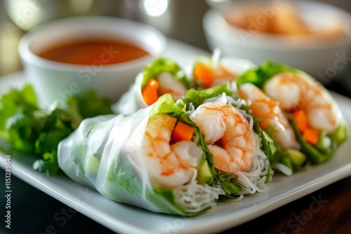 Fresh Shrimp Spring Rolls with a Delicious Dipping Sauce photo