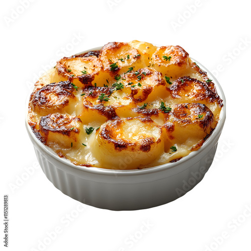 Tasty Baby scallop macaroni gratin isolated on transparent background