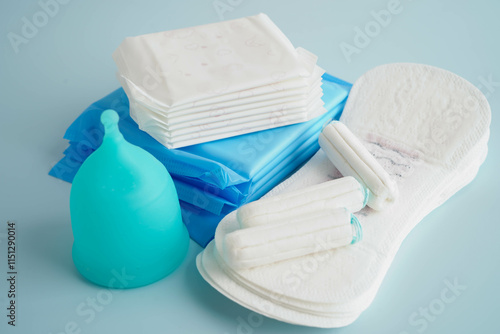 Sanitary hygiene set for woman menstrual period cycle protection. photo