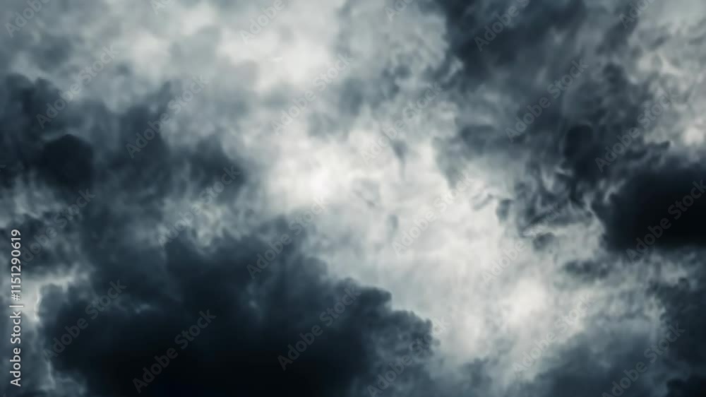 Dramatic clouds gather overhead during an impending storm at dusk in the evening sky Dramatic clouds gather overhead during an impending storm at dusk in the evening sky