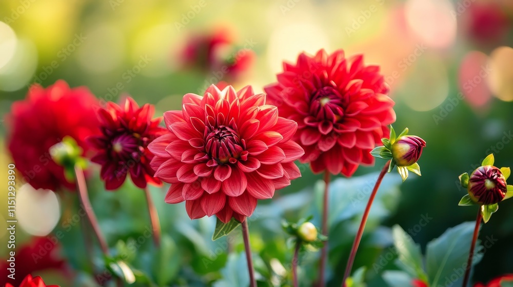 Stunning red dahlia flowers blooming in the garden create a vibrant display, showcasing the beauty of red dahlias that add color and charm to any garden setting. Stunning red dahlia flowers blooming in the garden create a vibrant display, showcasing the beauty of red dahlias that add color and charm to any garden setting.