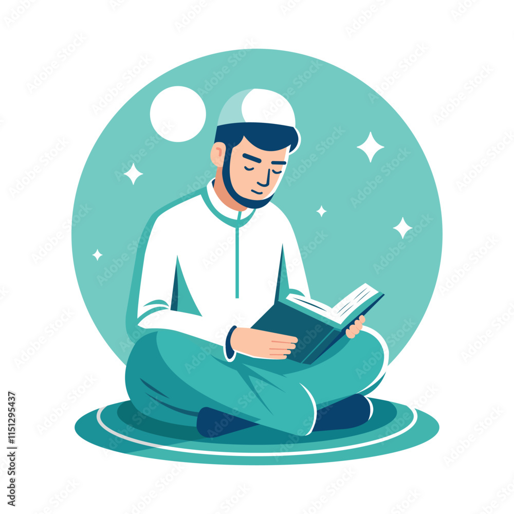 Muslim design illustrations reading the Quran. Man reading a book the Holy Quran. Muslim design illustrations reading the Quran. Man reading a book the Holy Quran.