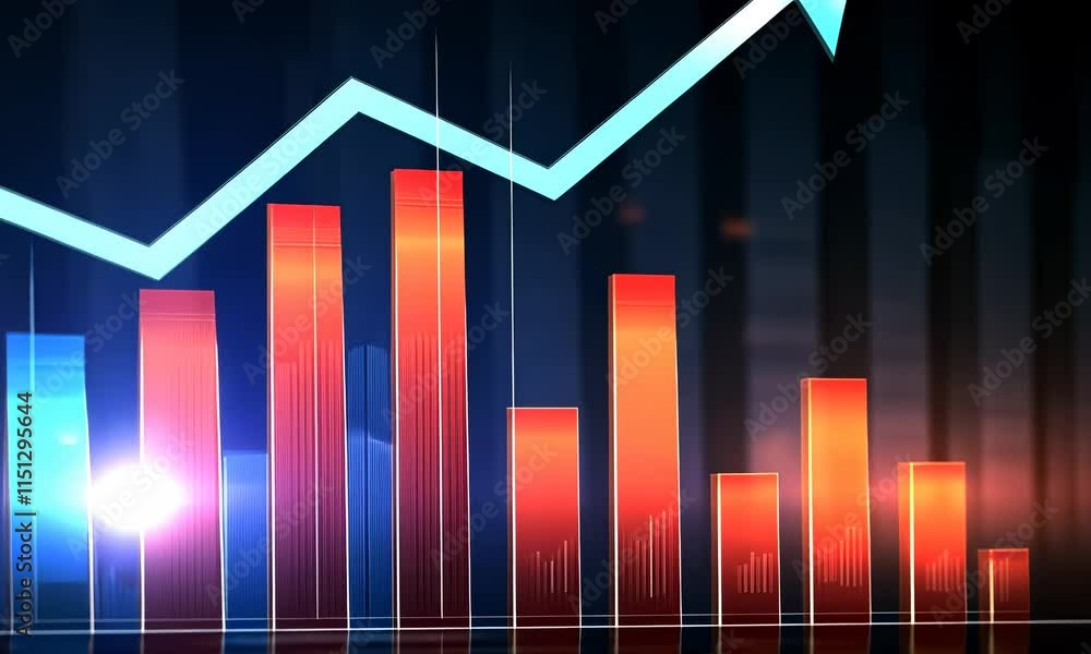 3D Glowing Red and Blue Stock Market Graph with Upward Arrow Stock ...