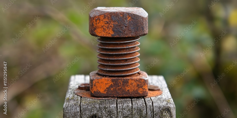 Rustic screw bolt on an electricity post exhibits an old, weathered design. This old screw bolt adds charm to the electricity post, showcasing unique character and rustic aesthetics. Rustic screw bolt on an electricity post exhibits an old, weathered design. This old screw bolt adds charm to the electricity post, showcasing unique character and rustic aesthetics.