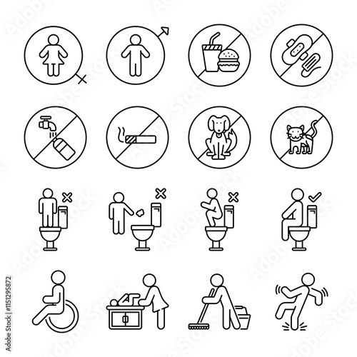 Icon pack line style of bathroom and sanitation caution warning